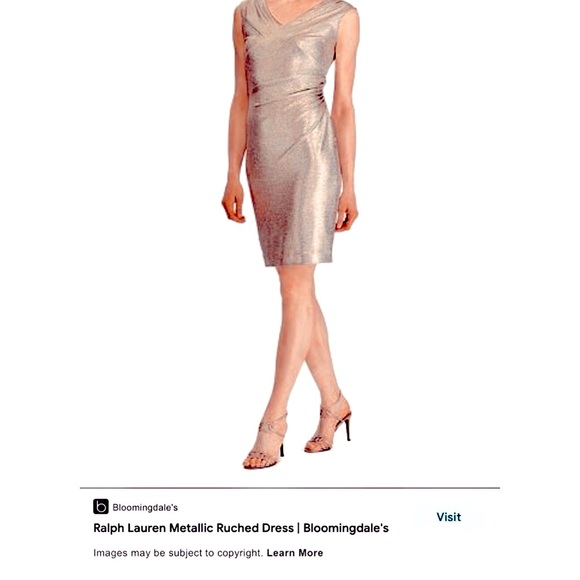 Lauren Ralph metallic white gold ruched & draped Neck Holiday Dress NEW RE$299 S - Picture 4 of 15